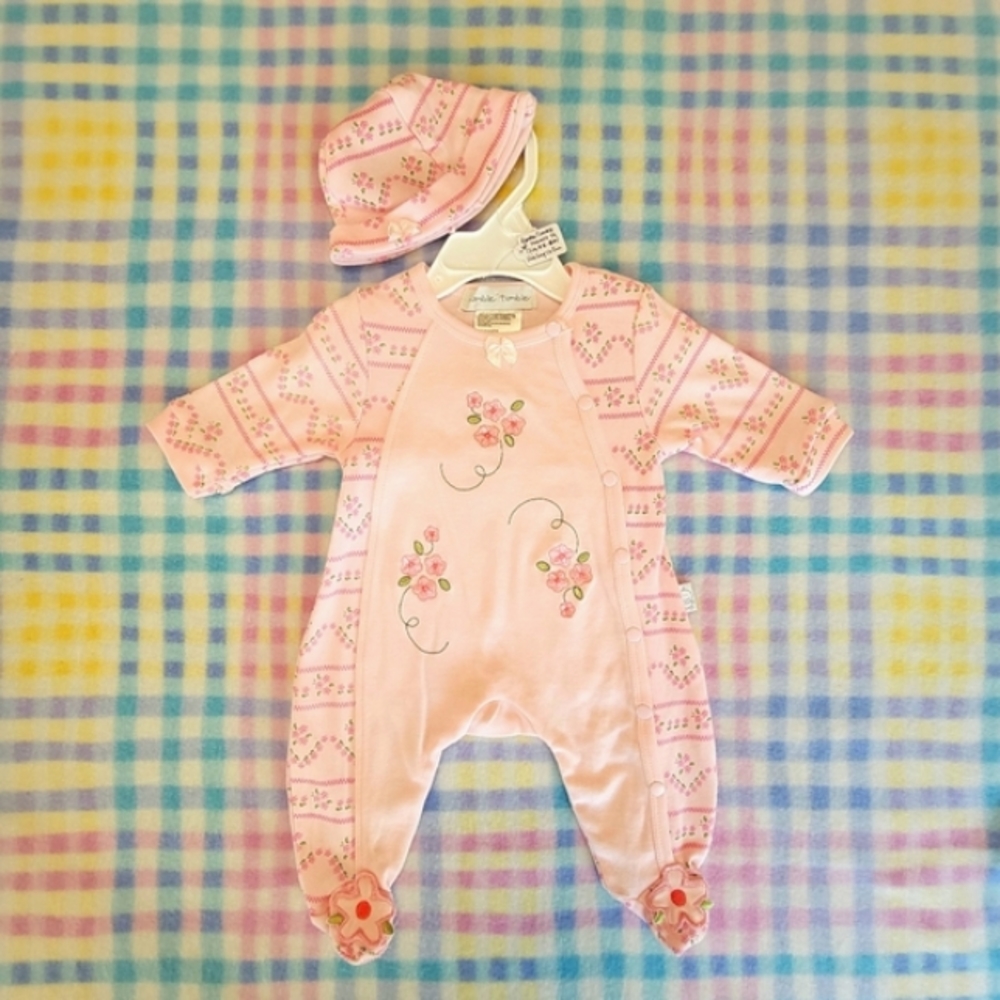 RUMBLE TUMBLE ♡ Precious Pink Floral 2pc Baby Girl Snap Up Sleeper Outfit 0-3M